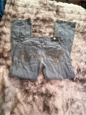 Antik Denim Light Blue Embroidered Back-Pocket Bootcut Jeans